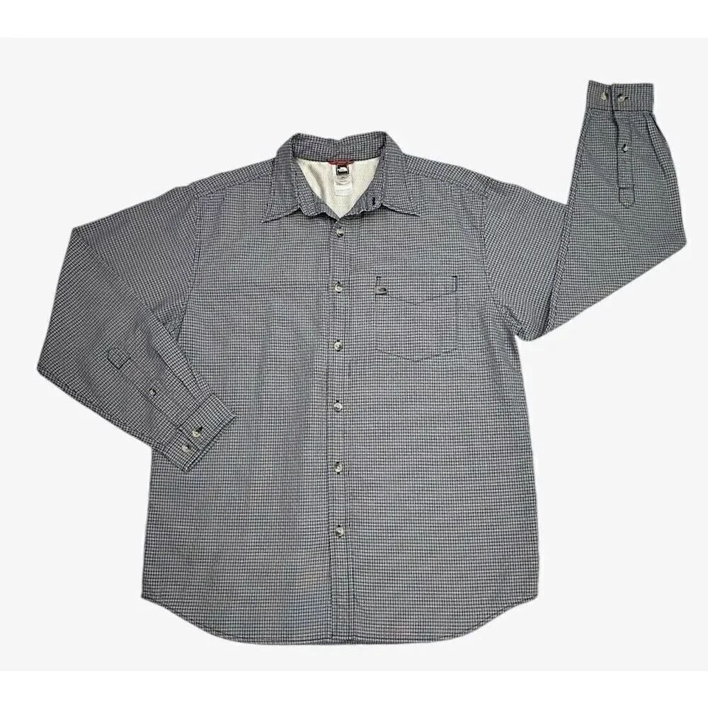 The North Face Button Up Navy Blue & White Plaid Button Down Men’s Size Medium